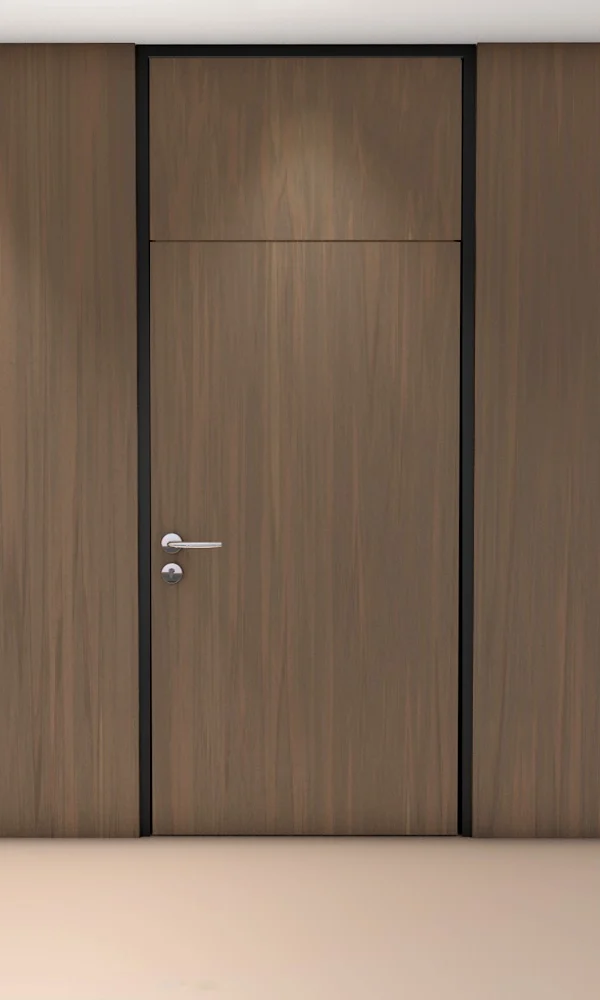 Holzblendenzarge mit raumhoher Holzblende über der Tür
