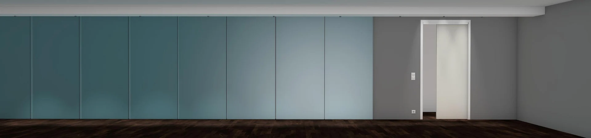 LineaCompact-E mit Automatikantrieb neben einer Glaswand